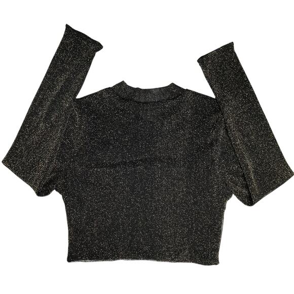 Lovers + Friends Riya Top size M Black Gold Glitter Sheer Mesh Cropped - Picture 8 of 10